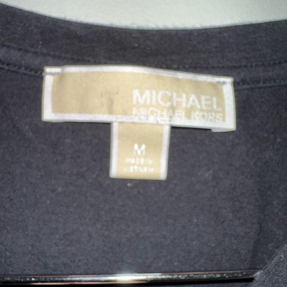 Michael Kors Tee Shirt Dress with Ruching Medium Women’s Black Gold Short Sleeve - Picture 6 of 13